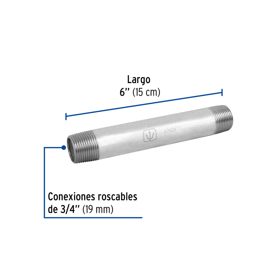 Niple de acero galvanizado 3/4' x 6', Foset Caja con 5, 47529
