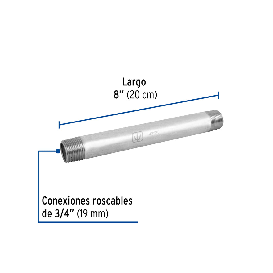Niple de acero galvanizado 3/4' x 8', Foset Caja con 5, 47530