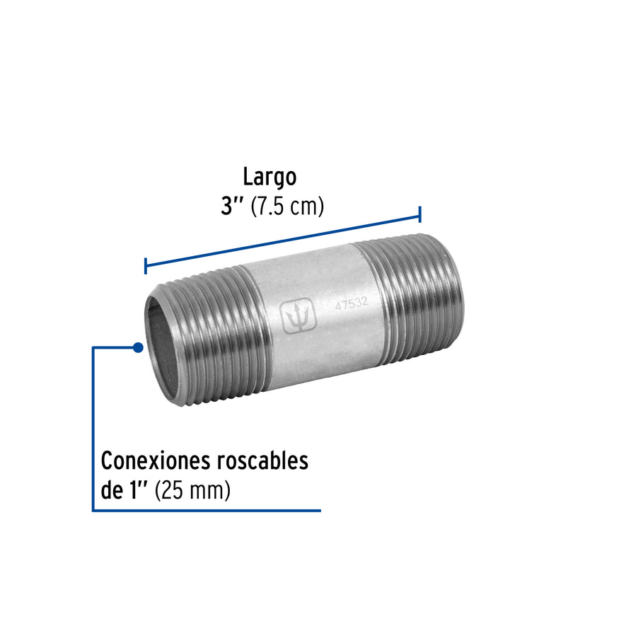 Niple de acero galvanizado 1' x 3', Foset Caja con 5, 47532