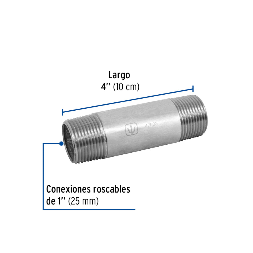Niple de acero galvanizado 1' x 4', Foset Caja con 5, 47533