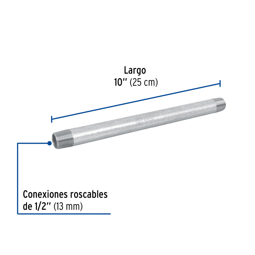 Niple de acero galvanizado 1/2 x 10', Foset Caja con 4, 48820