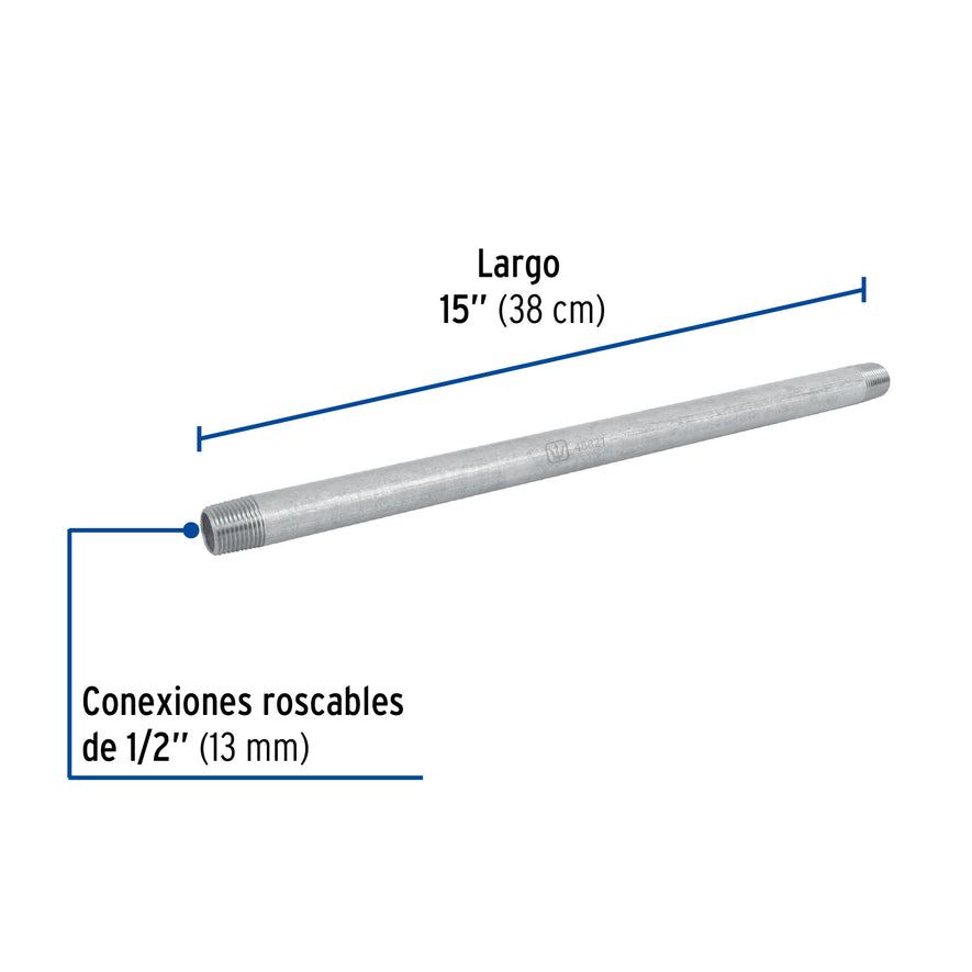 Niple de acero galvanizado 1/2 x 15', Foset Caja con 4, 48821