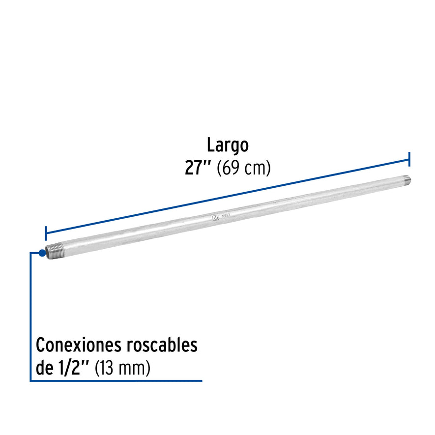 Niple de acero galvanizado 1/2 x 27', Foset Caja con 4, 48822
