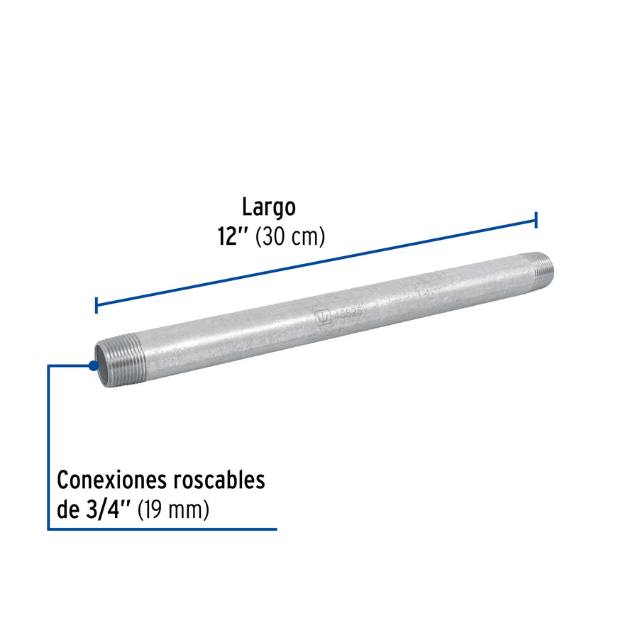 Niple de acero galvanizado 3/4 x 12', Foset Caja con 4, 48825
