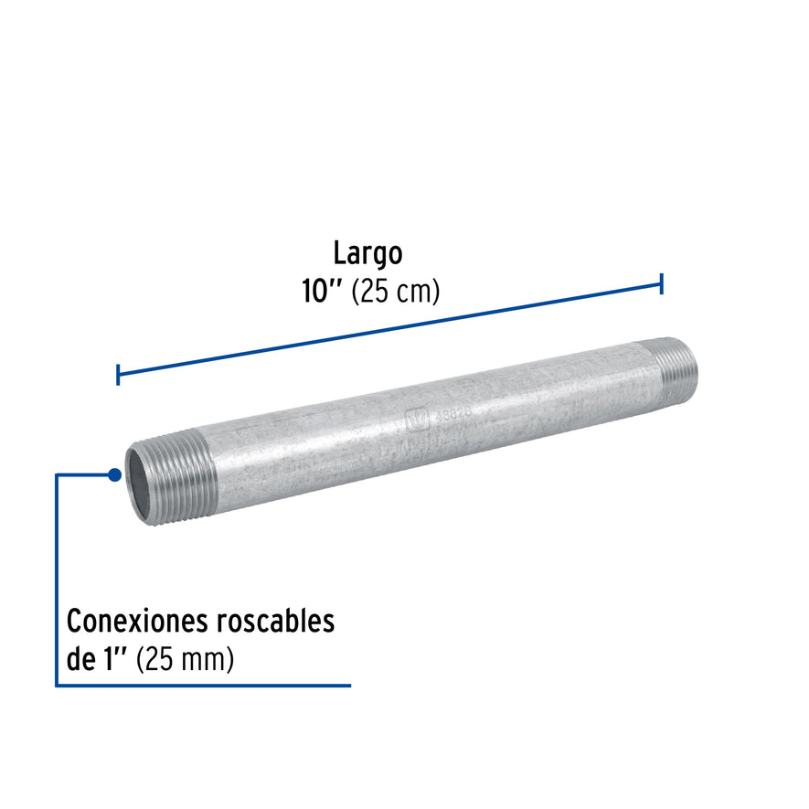 Niple de acero galvanizado 1 x 10', Foset Caja con 4, 48826