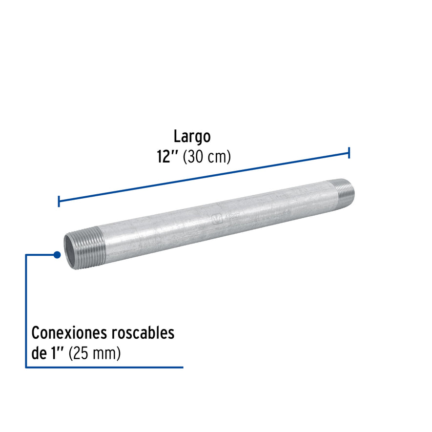 Niple de acero galvanizado 1 x 12', Foset Caja con 4, 48827