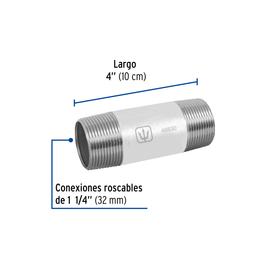 Niple de acero galvanizado 1-1/4 x 4', Foset Caja con 4, 48830
