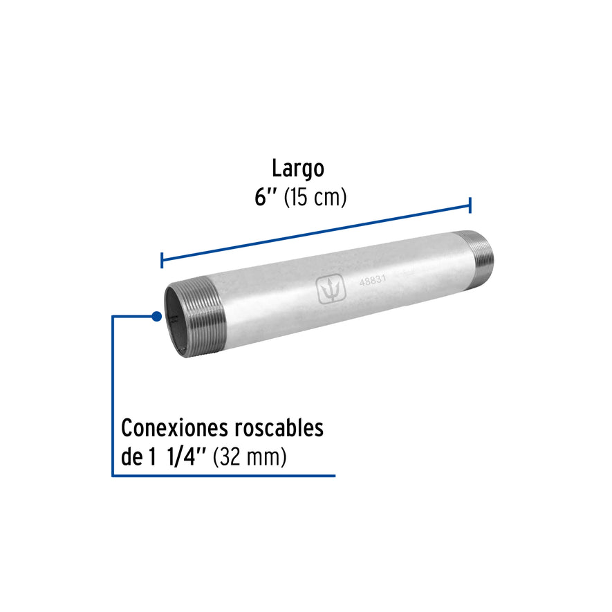 Niple de acero galvanizado 1-1/4 x 6', Foset Caja con 4, 48831