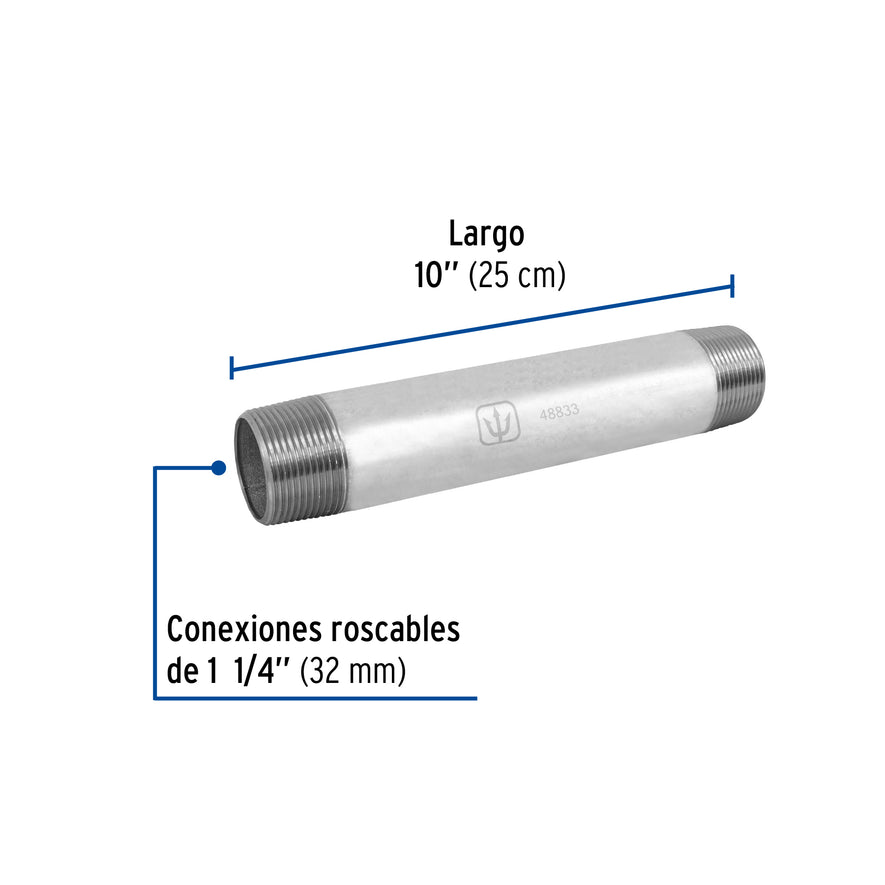 Niple de acero galvanizado 1-1/4 x 10', Foset Caja con 4, 48833