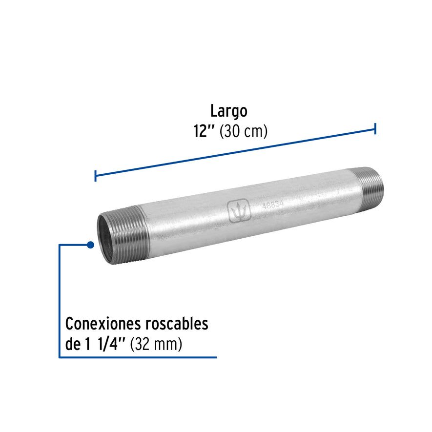 Niple de acero galvanizado 1-1/4 x 12', Foset Caja con 4, 48834