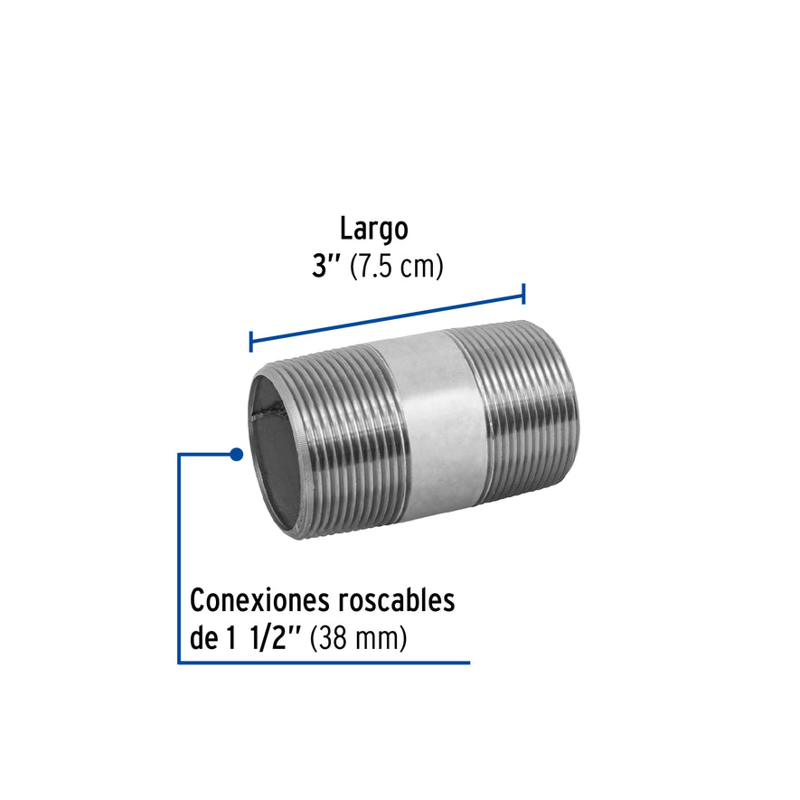Niple de acero galvanizado 1-1/2 x 3', Foset Caja con 4, 48836