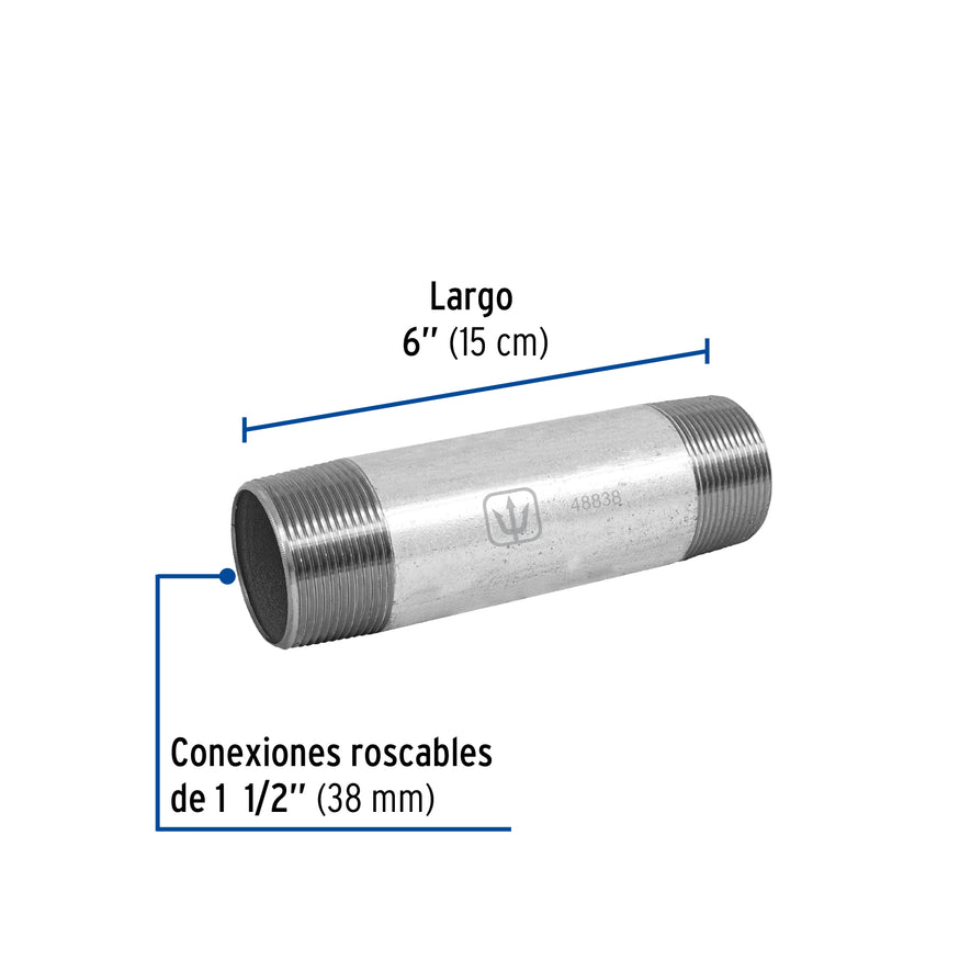 Niple de acero galvanizado 1-1/2 x 6', Foset Caja con 4, 48838