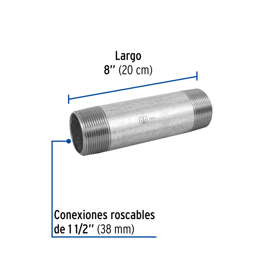 Niple de acero galvanizado 1-1/2 x 8', Foset Caja con 4, 48839