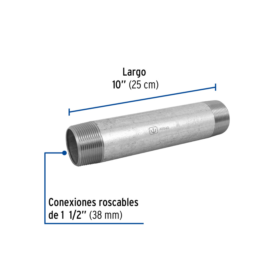Niple de acero galvanizado 1-1/2 x 10', Foset Caja con 4, 48840