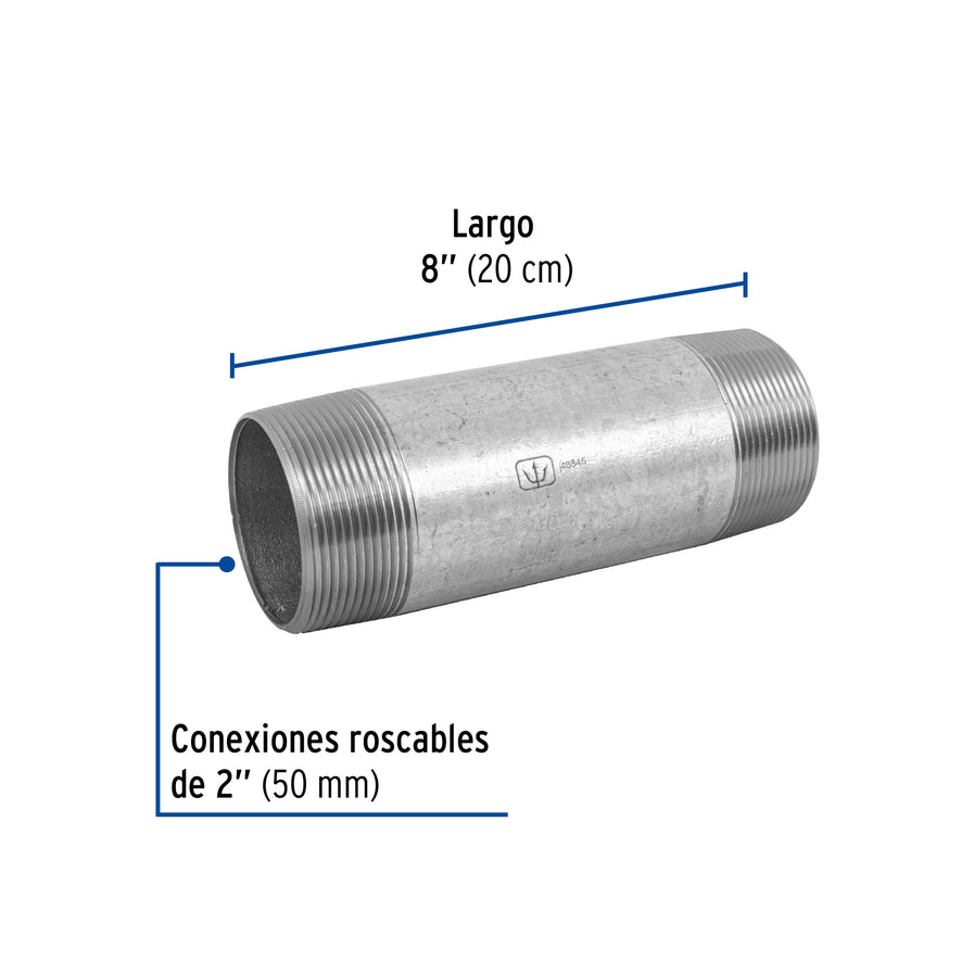 Niple de acero galvanizado 2 x 8', Foset Caja con 4, 48845