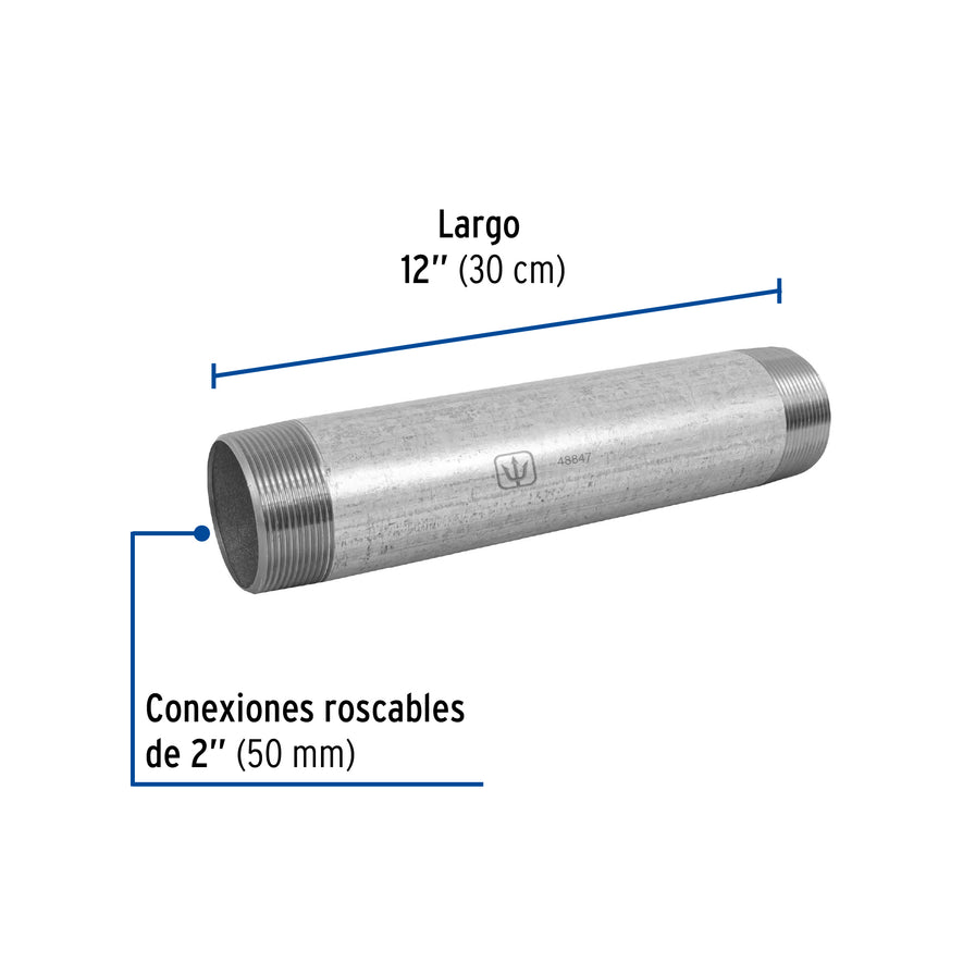 Niple de acero galvanizado 2 x 12', Foset Caja con 4, 48847