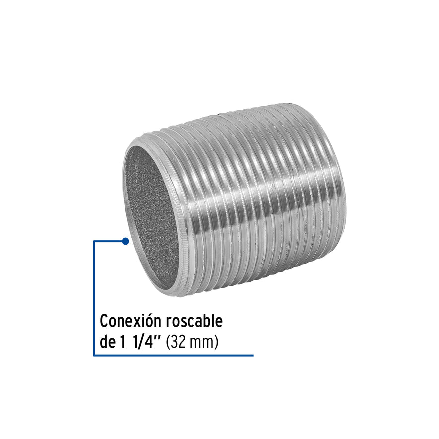 Niple de acero galvanizado 1-1/4' cuerda corrida, Foset Caja con 4, 48789