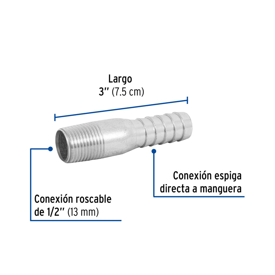 Niple de acero galvanizado 1/2' tipo botella, Foset Caja con 10, 48175