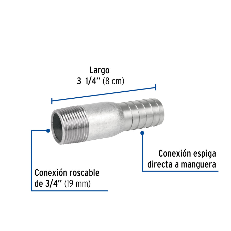 Niple de acero galvanizado 3/4' tipo botella, Foset Caja con 5, 48176