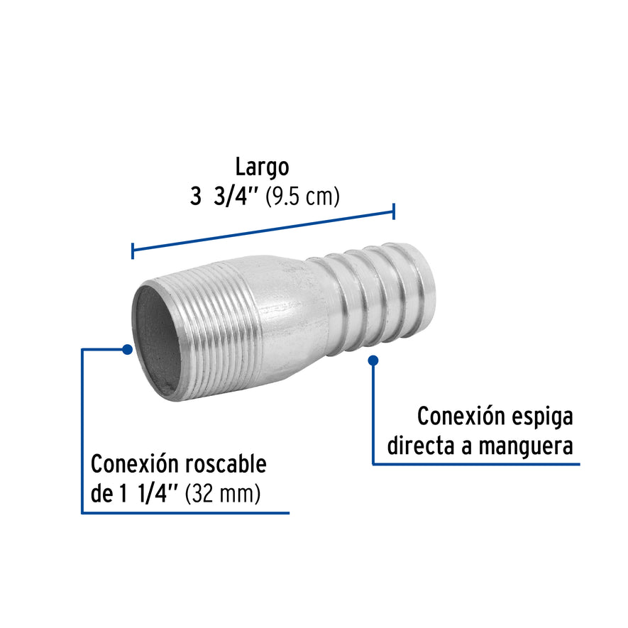 Niple de acero galvanizado 1-1/4' tipo botella, Foset Caja con 4, 48178