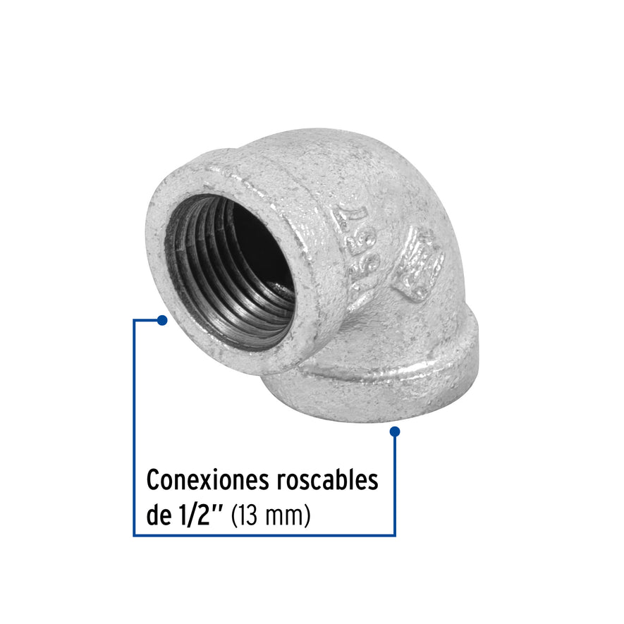 Codo 90° acero galvanizado de 1/2', Foset Caja con 10, 47557