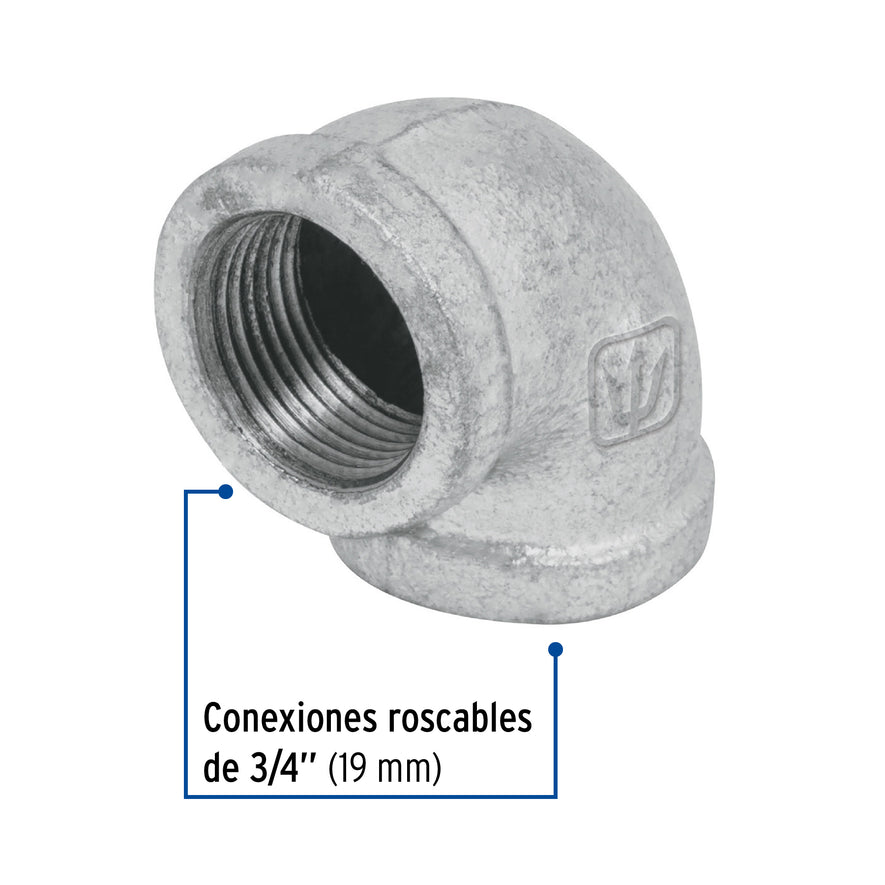 Codo 90° acero galvanizado de 3/4', Foset Caja con 10, 47558
