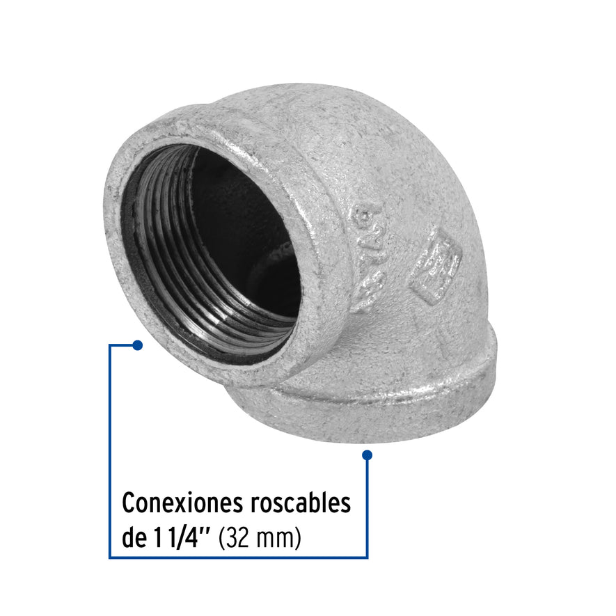 Codo 90° acero galvanizado de 1-1/4', Foset Caja con 4, 48749