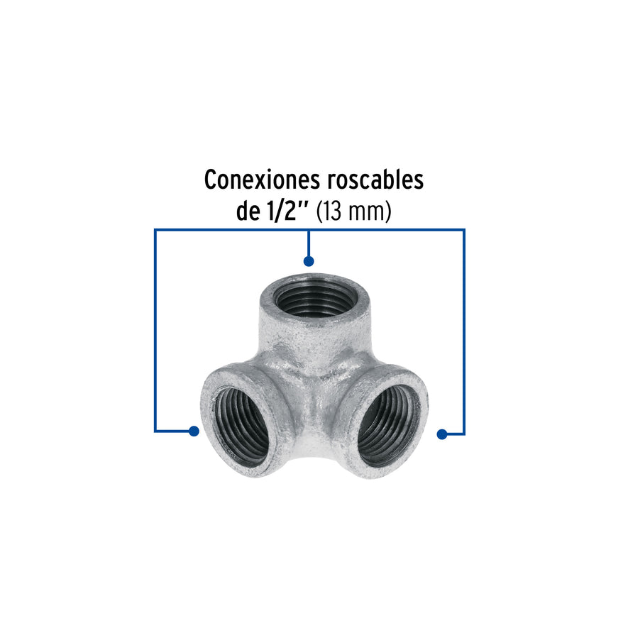 Codo rincón acero galvanizado de 1/2', Foset Caja con 5, 48740
