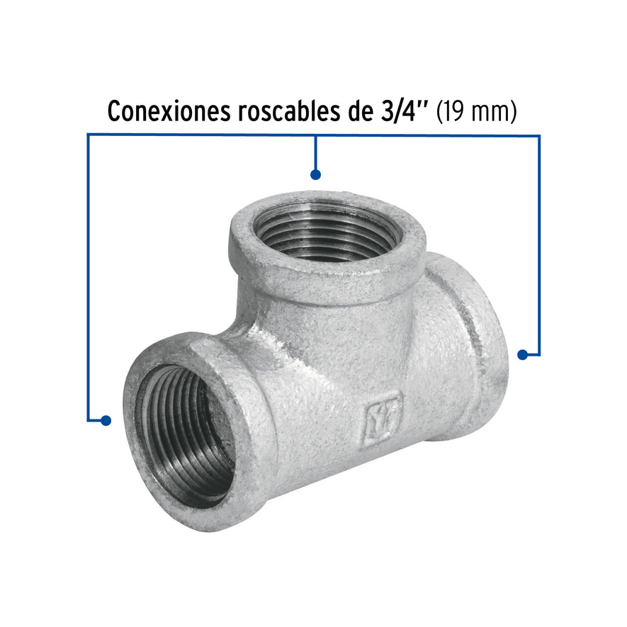 Tee sencilla 3/4' acero galvanizado, Foset Caja con 10, 47486