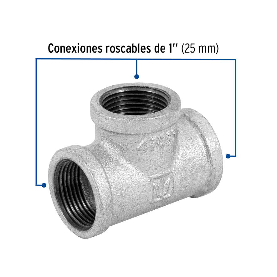 Tee sencilla 1' acero galvanizado, Foset Caja con 5, 47487