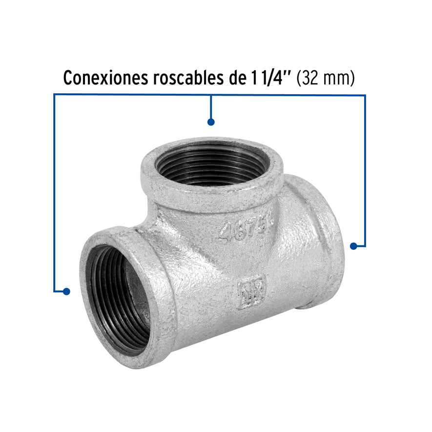 Tee sencilla 1-1/4' acero galvanizado, Foset Caja con 4, 48755