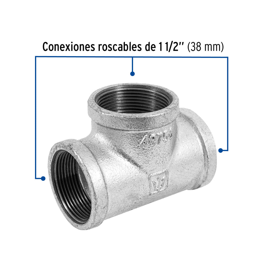 Tee sencilla 1-1/2' acero galvanizado, Foset Caja con 4, 48756