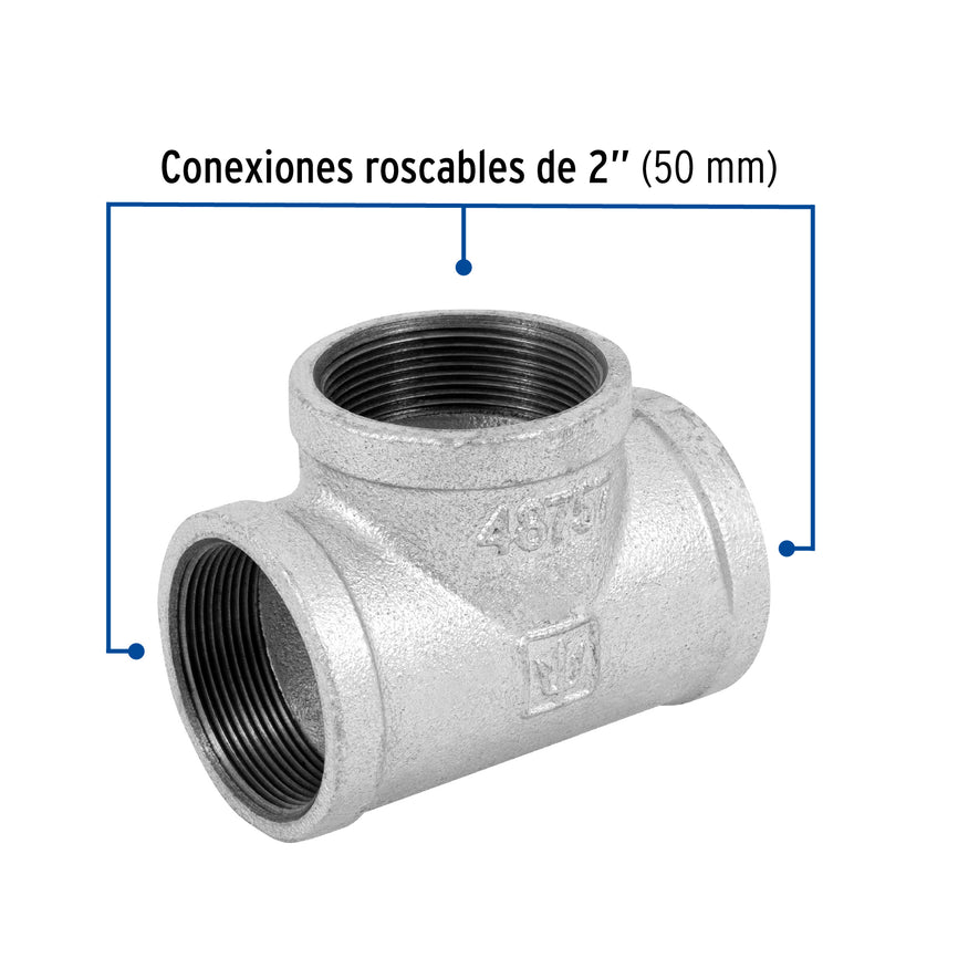 Tee sencilla 2' acero galvanizado, Foset Caja con 4, 48757