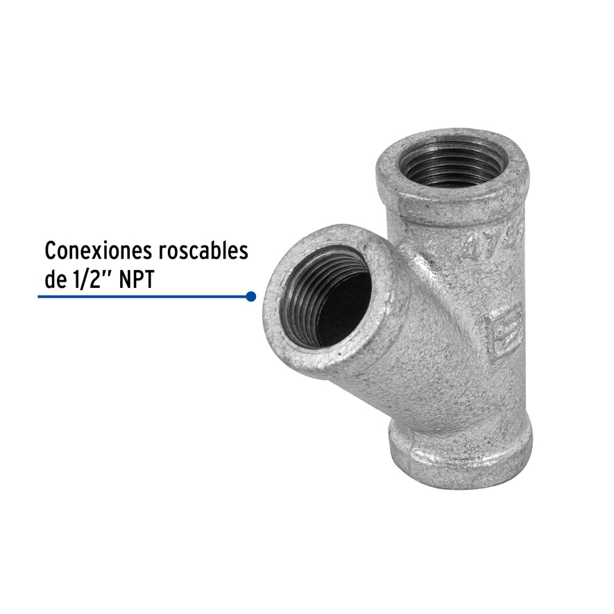 Yee sencilla 1/2' acero galvanizado, Foset Caja con 5, 47473