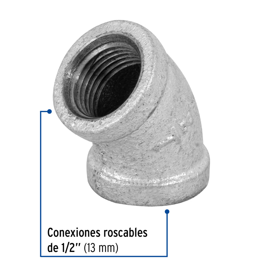 Codo 45° acero galvanizado de 1/2', Foset Caja con 5, 47539