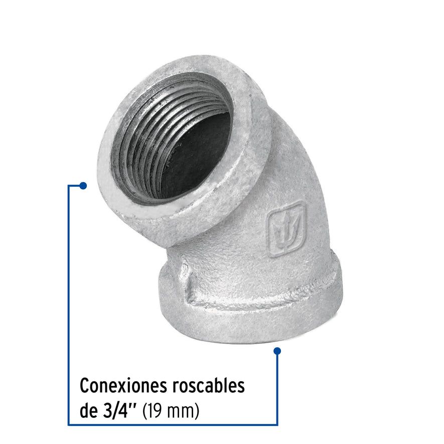Codo 45° acero galvanizado de 3/4', Foset Caja con 5, 47540