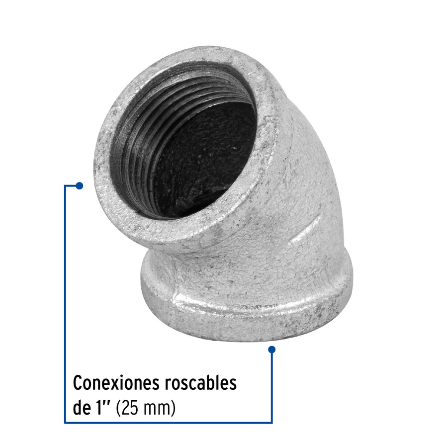 Codo 45° acero galvanizado de 1', Foset Caja con 5, 47541
