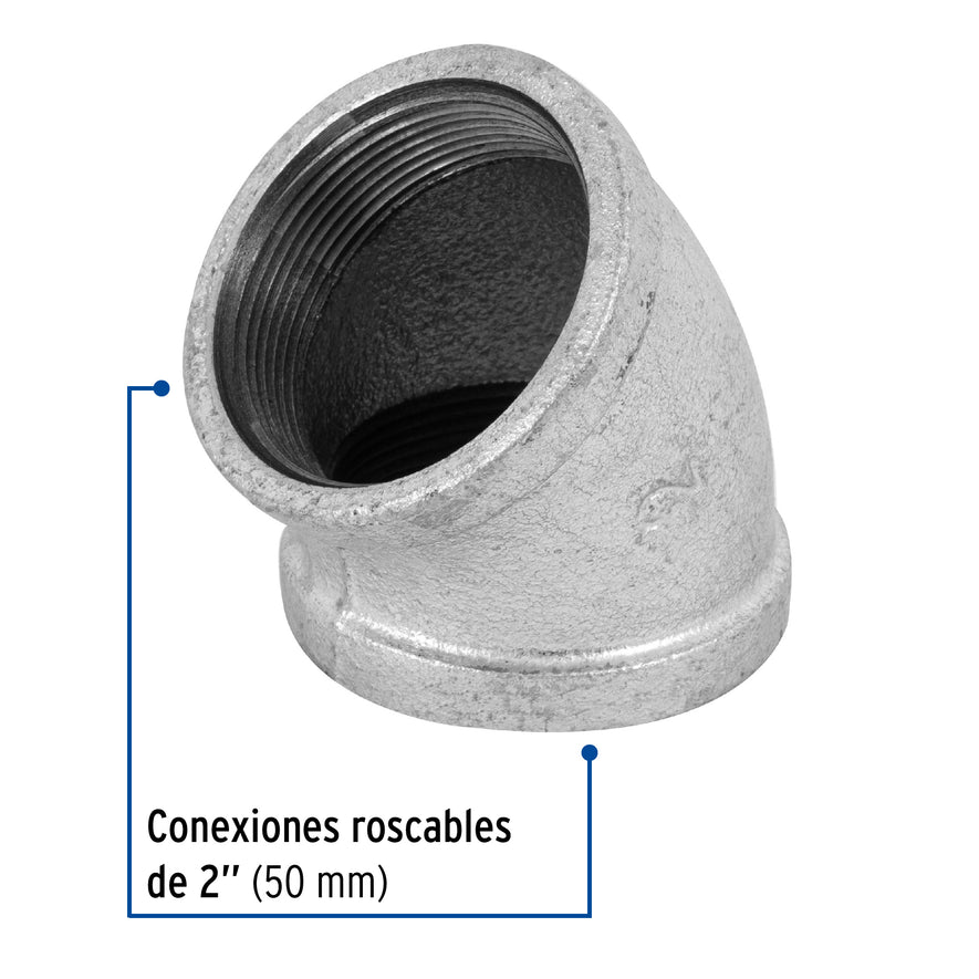 Codo 45° acero galvanizado de 2', Foset Caja con 4, 48754