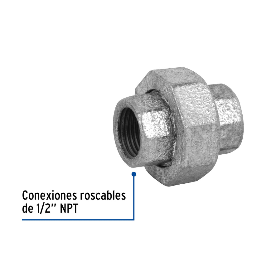 Tuerca unión 1/2' acero galvanizado, Foset Caja con 5, 47479