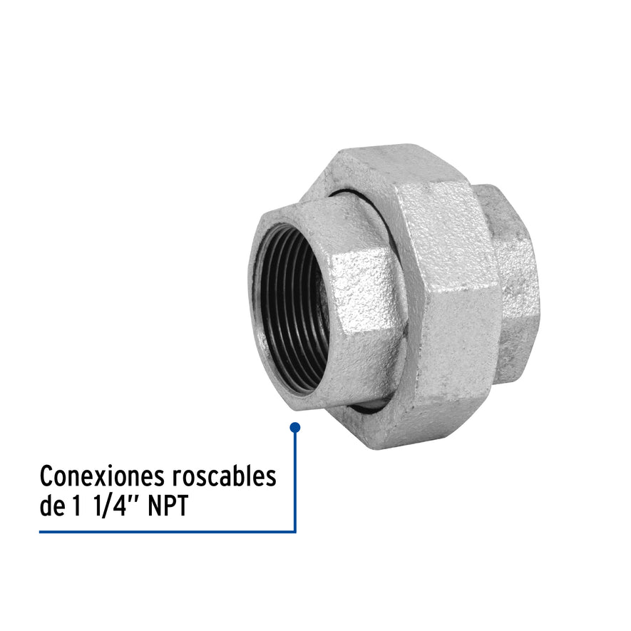 Tuerca unión 1-1/4' acero galvanizado, Foset Caja con 2, 48771