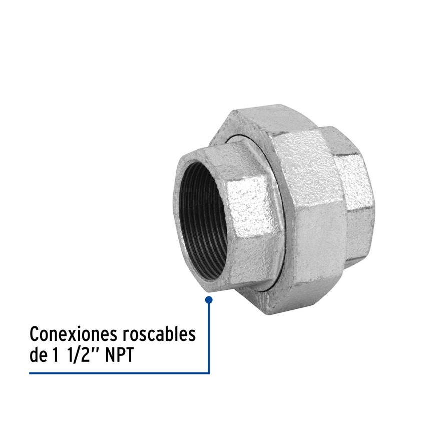 Tuerca unión 1-1/2' acero galvanizado, Foset Caja con 2, 48772