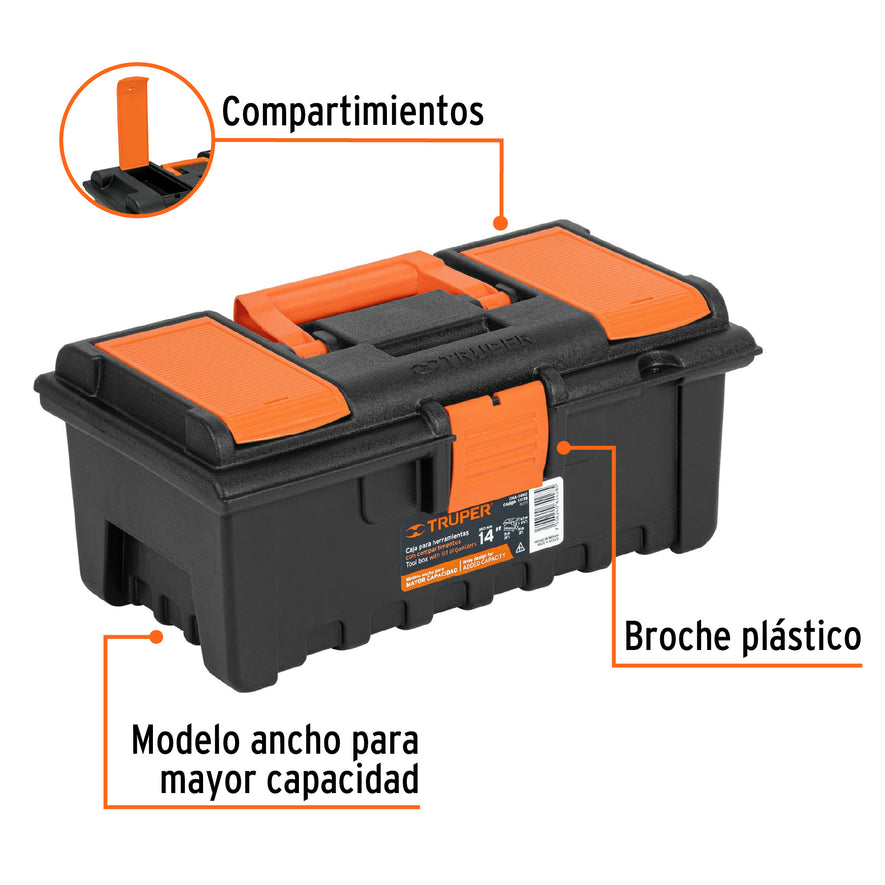 Caja para herramienta de 14' con compartimentos, TRUPER Caja con 3, 11139