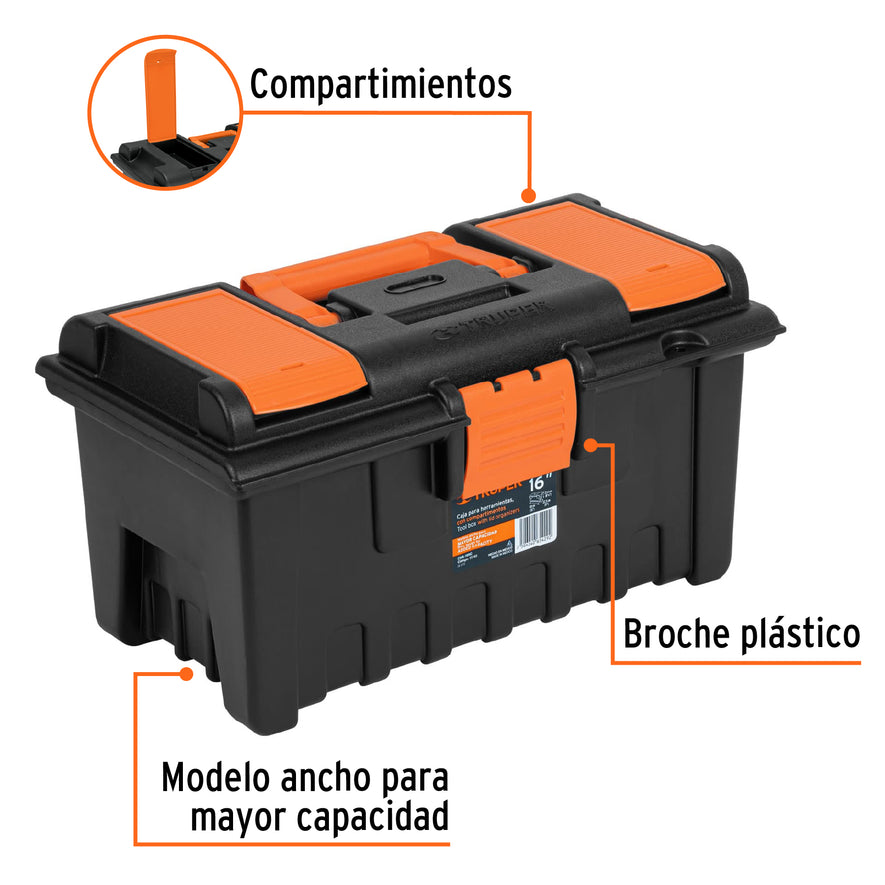 Caja para herramienta de 16' con compartimentos, TRUPER Caja con 2, 11141