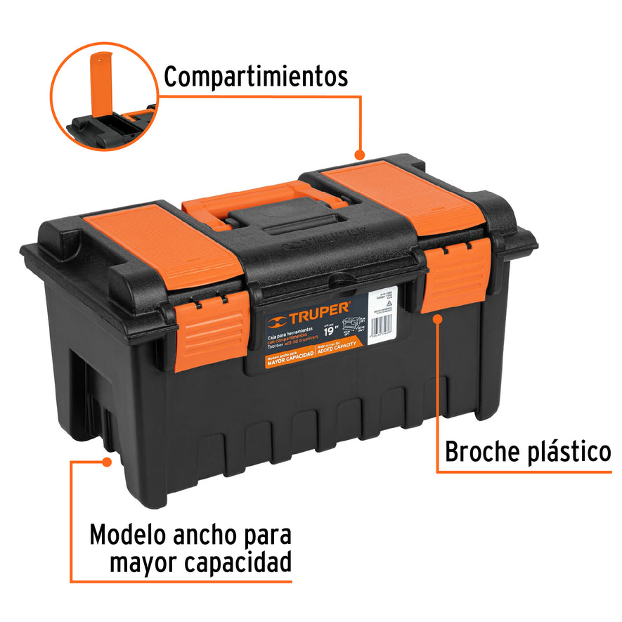 Caja para herramienta de 19' con compartimentos, TRUPER Caja con 2, 11143