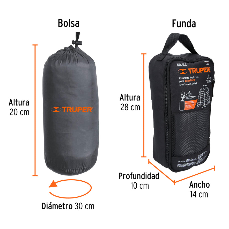 Chamarra de plumas para hombre, gris, G, Truper, 66002