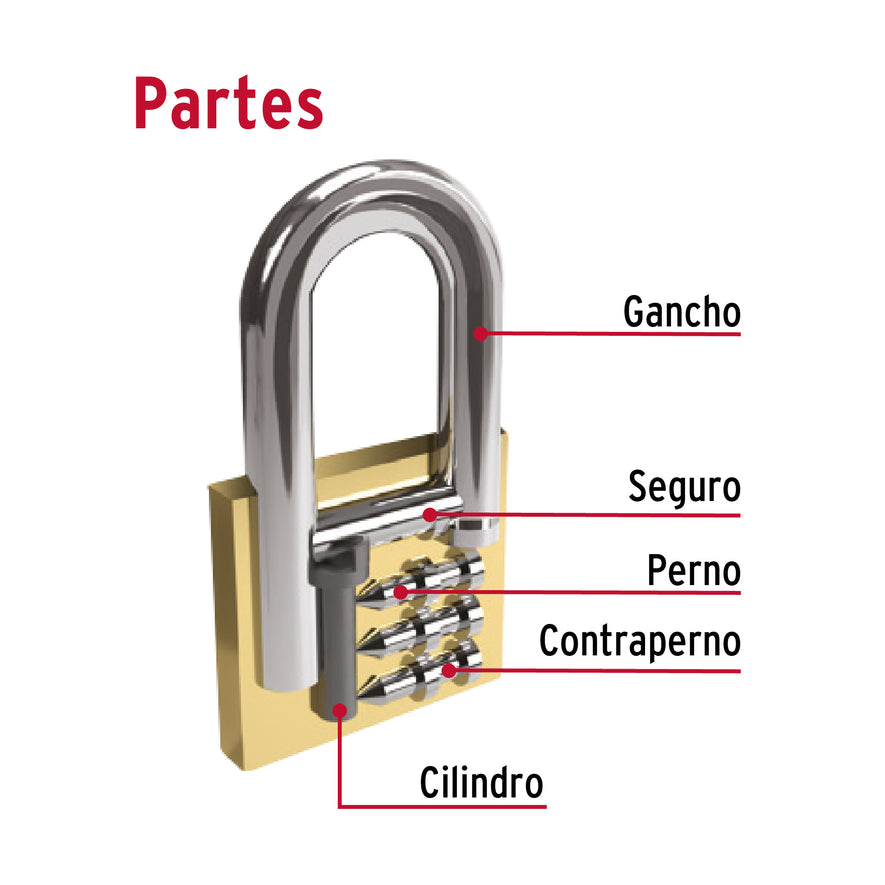 Candado de hierro color latón 25 mm, largo, blíster, BASIC Caja con 6, 27074