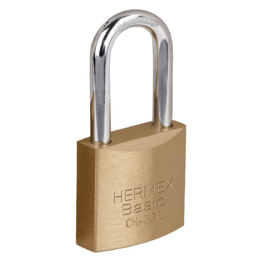 Candado de hierro color latón 30 mm, largo, blíster, BASIC Caja con 6, 27075
