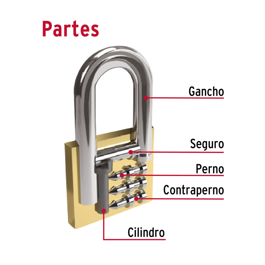 Candado de hierro color latón 30 mm, largo, blíster, BASIC Caja con 6, 27075