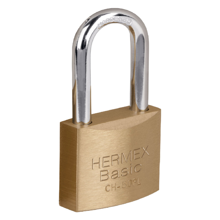 Candado de hierro color latón 50 mm, largo, caja, BASIC Caja con 6, 27072