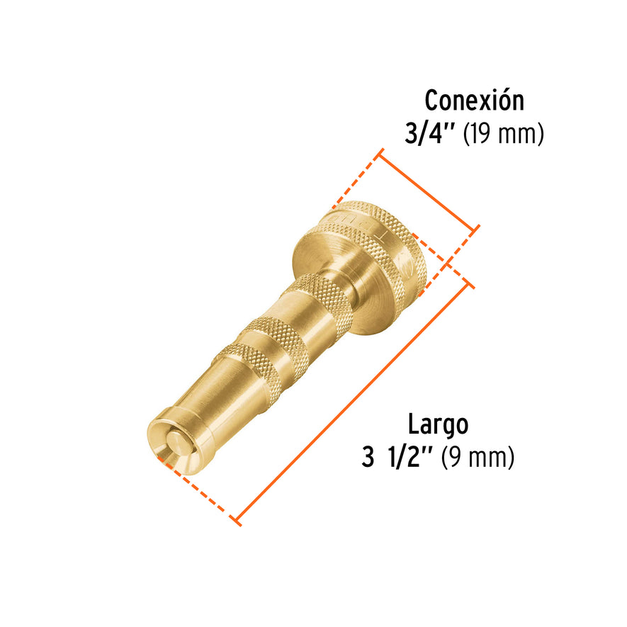 Chiflón 3-1/2' de latón maquinado para manguera, Truper Caja con 6, 13133